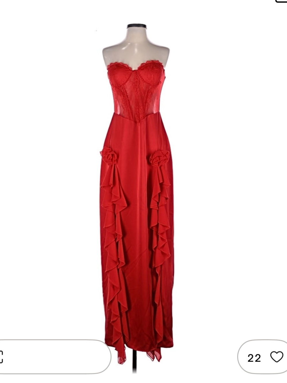 Strapless Red Ruffled Maxi Dress
